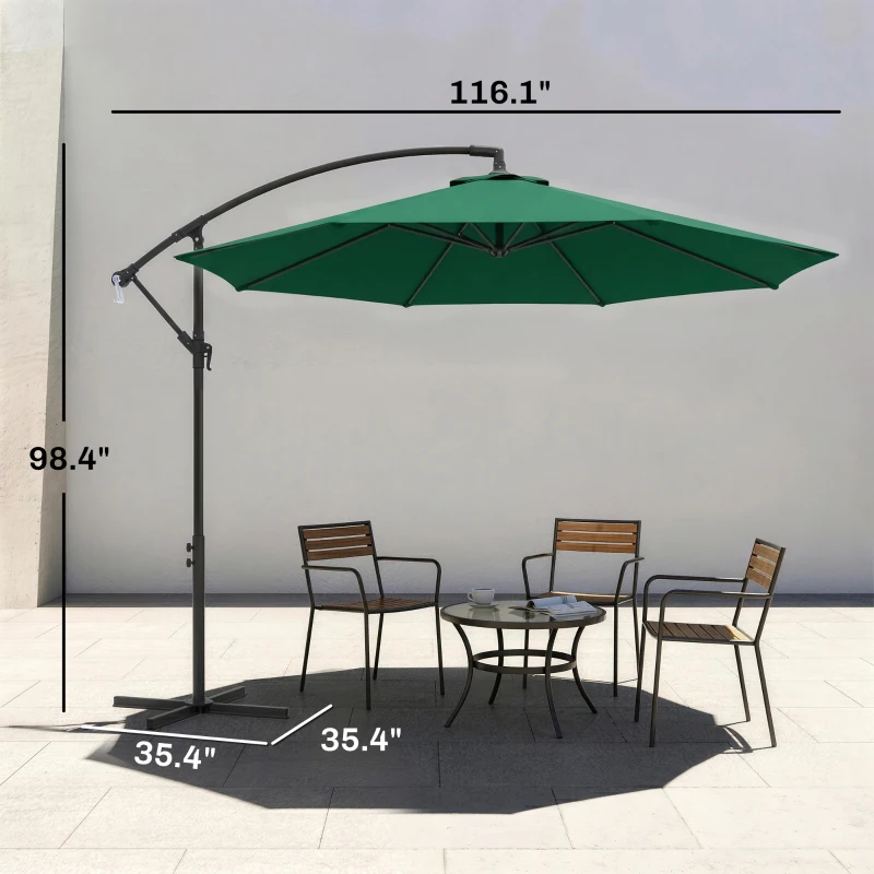 Outsunny 10' Cantilever Hanging Tilt Offset Patio Umbrella w/ UV & Water Safe Material & Cross Base (Weight Not Included), Green