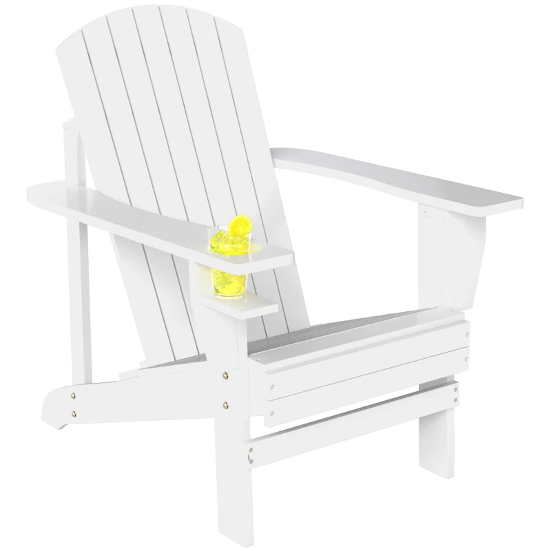 Outsunny Oversized Adirondack Chair, Outdoor Fire Pit and Porch Seating, Classic Log Lounge w/ Built-in Cupholder, White