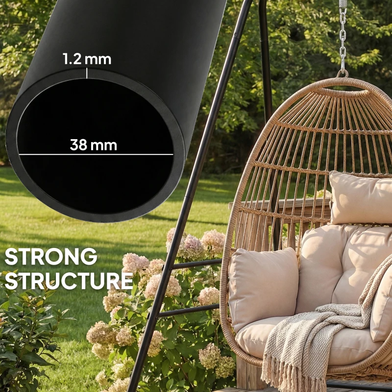 Outsunny Hammock Chair Stand  Indoor and Outdoor Use with Anti-Slip Foot Pads, 2 Carabiners, Black