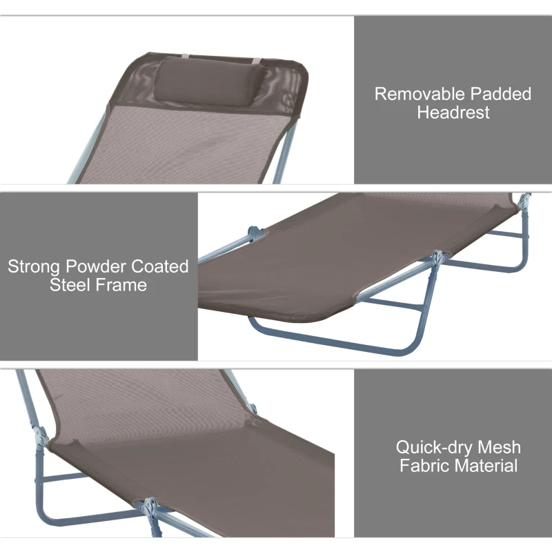 Outsunny Folding Chaise Lounge Chair, Pool Sun Tanning Chair, Outdoor Lounge Chair with 5-Position Reclining Back Brown