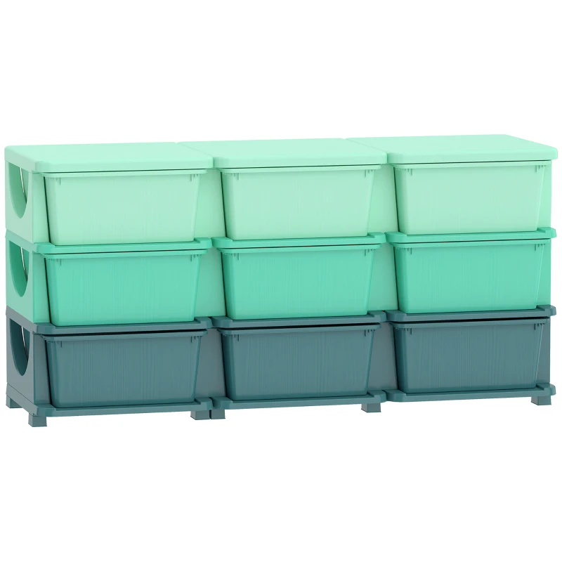 Qaba 3 Tier Kids Storage Organizer with 9 Drawers for Bedroom, Nursery, Kindergarten, Living Room, Boys and Girls, Green
