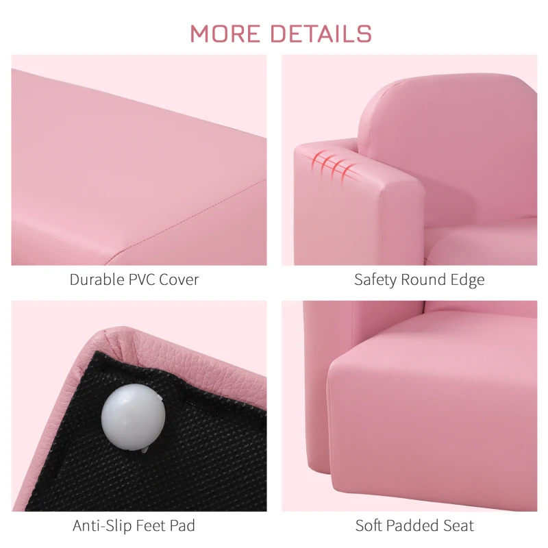 Qaba Kids Sofa, 2-in-1 Multi-Functional Toddler Table and Chair, Children Armchair Sturdy Couch for 3-9 Years Old, Pink