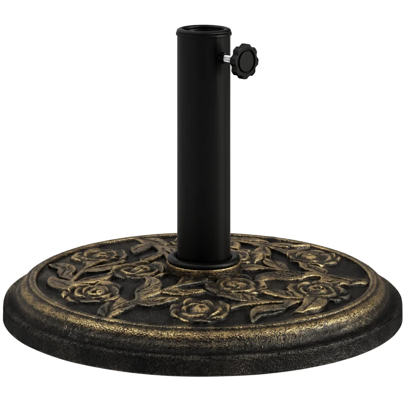 Outsunny 20 lbs Resin Round Patio Umbrella Base 18" Outdoor Decorative Cast Stone Parasol Stand Market Garden Umbrella Holder, Bronze