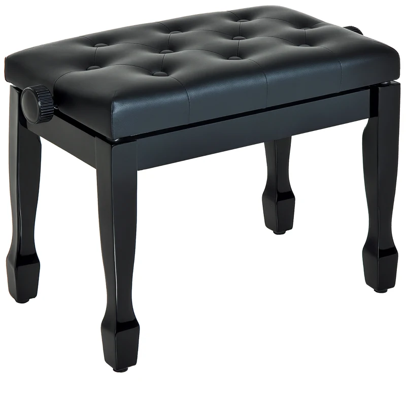 HOMCOM 25" Adjustable Height Piano Bench with Padded Cushion, Keyboard Seat with Solid Wood Legs, Black