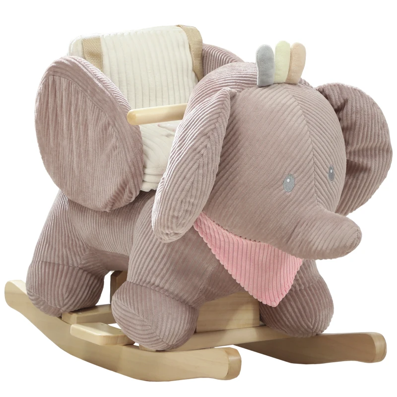 Qaba Baby Rocking Horse with Seat, Kids Ride On Toy with Realistic Elephant Sound and Safety Belt for 18 to 36 Months, Pink