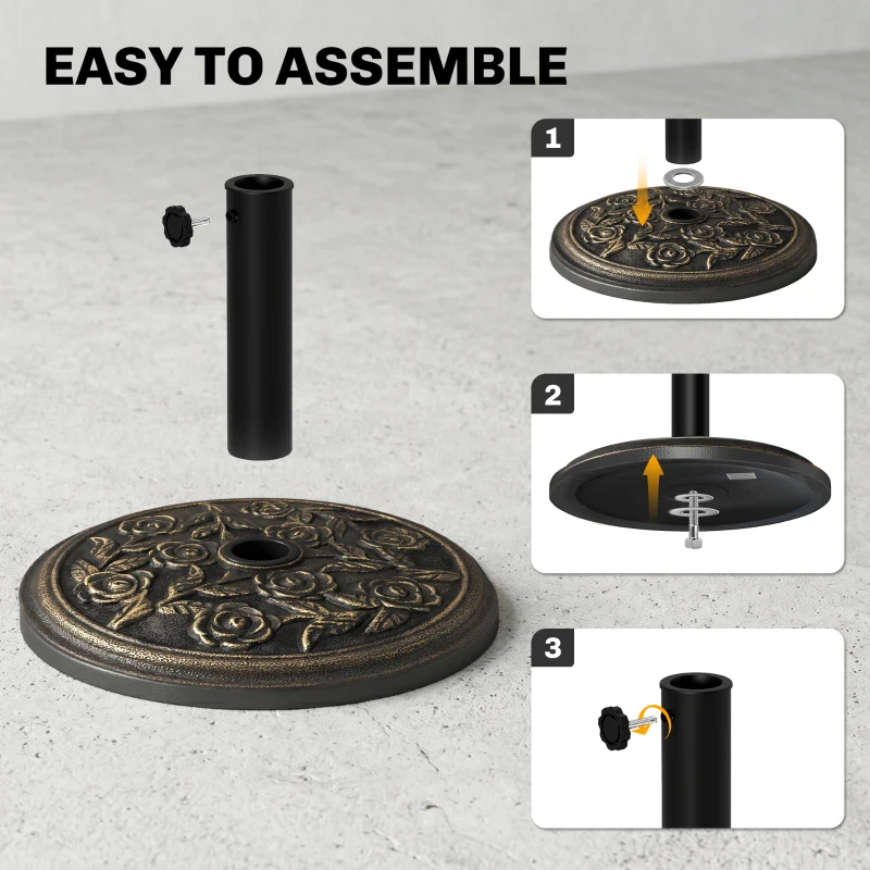 Outsunny 20 lbs Resin Round Patio Umbrella Base 18" Outdoor Decorative Cast Stone Parasol Stand Market Garden Umbrella Holder, Bronze