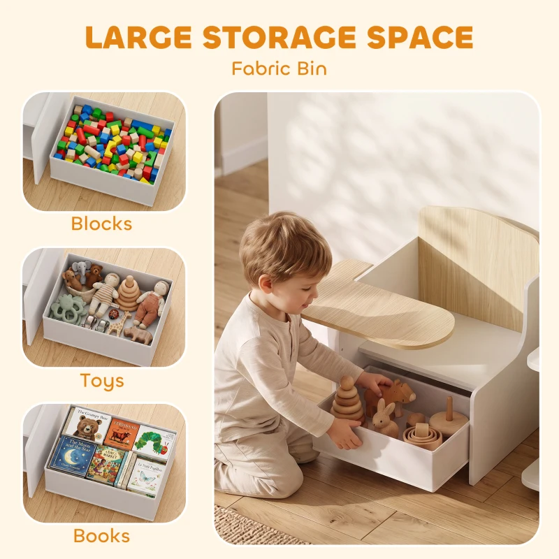 Qaba Kids Table and Chair Set, Children Desk and Chair with Storage Bin for Playing, Reading, Painting, for Ages 3-5, White