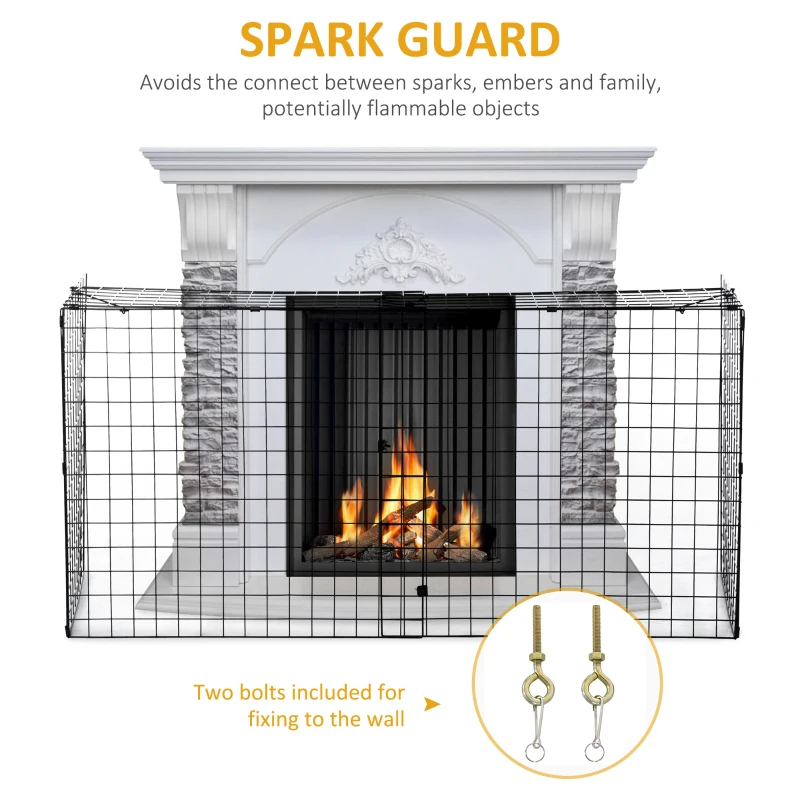 HOMCOM Fireplace Screen, Extendable Fire Spark Guard Cover with Metal Mesh for Living Room Home Decor, Black