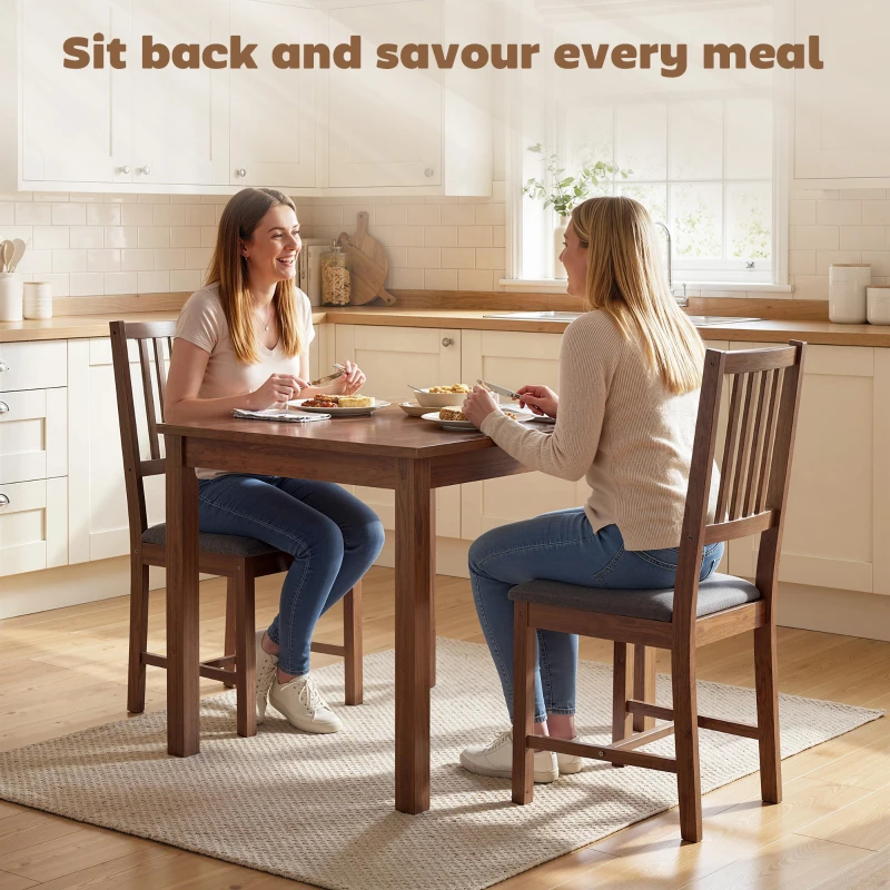 HOMCOM Set of 2 Dining Chairs, Upholstered Slat Back Dining Room Chairs with Rubberwood Legs and Padded Seat, Walnut