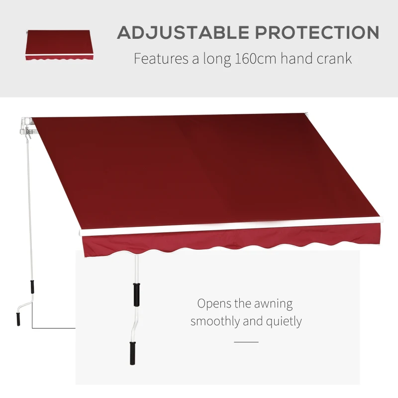 Outsunny 8' x 6.6' Patio Retractable Awning, Manual Exterior Sun Shade Deck Window Cover, Red