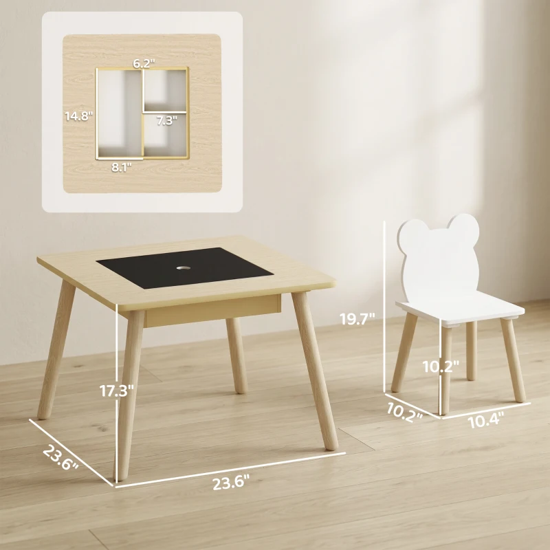 Qaba 3 Piece Kids Table and Chair Set with Convertible Desk with Storage, 3 in 1 Toddler Table and Chair Set for Nursery