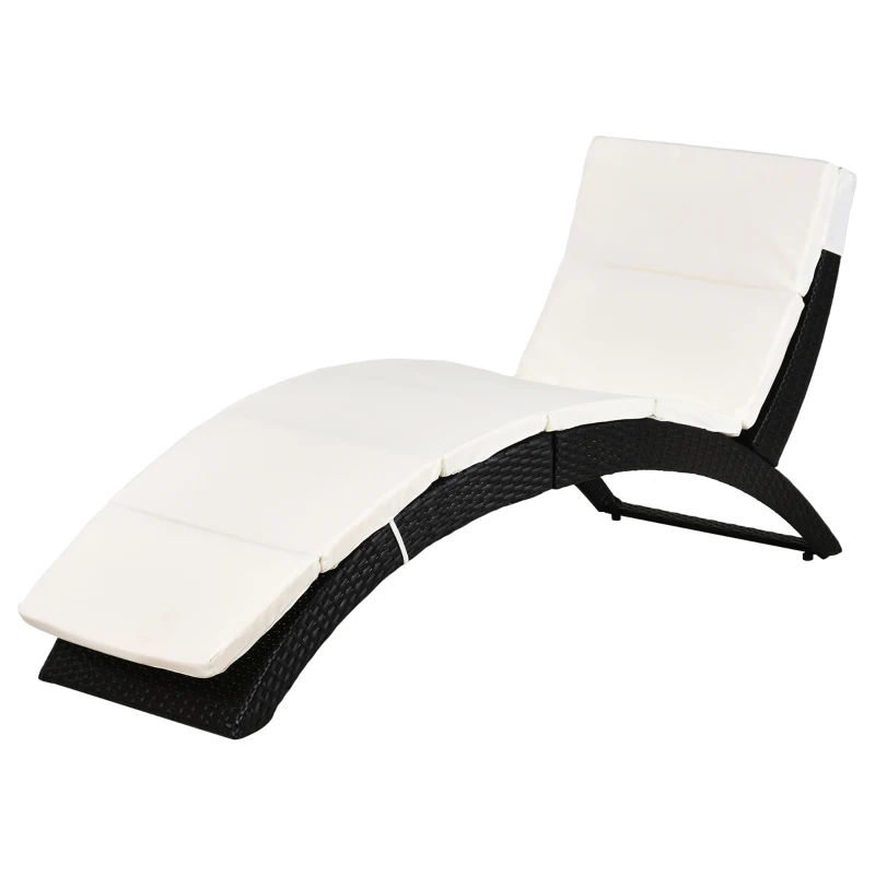 Outsunny Patio Rattan Chaise Lounger Wicker Foldable Reclining Backrest PE Rattan Outdoor Lounge Chair, Recliner with Cushion for Garden, Backyard, Lawn,Balcony, Beige