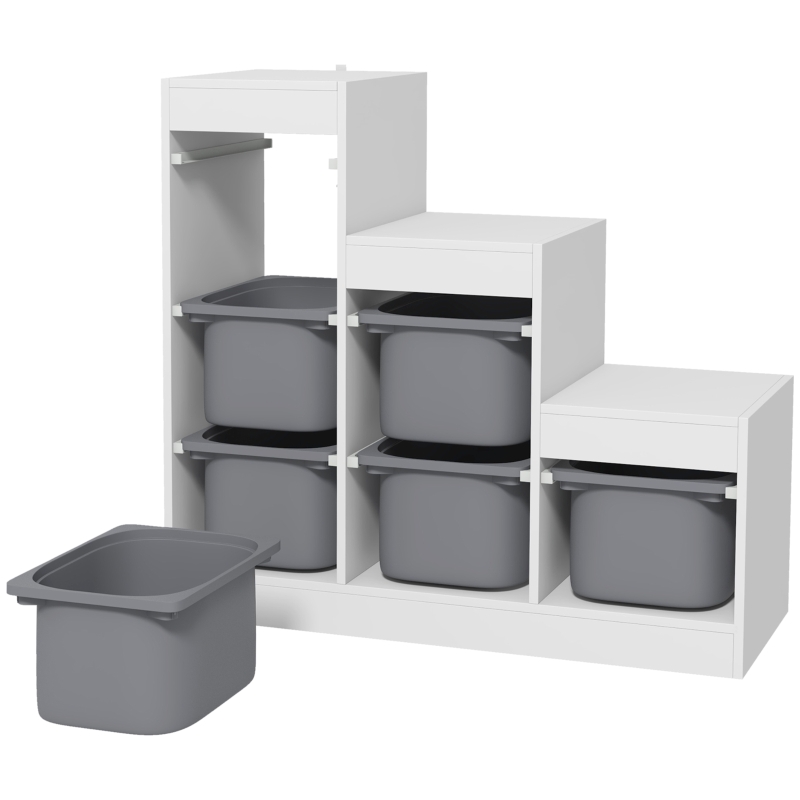 Qaba 3 Layers Kids Toy Storage Organizer with 6 Storage Bins, Kids Bookshelf for Ages 3-8 Years, Play Room, Bedroom, Gray