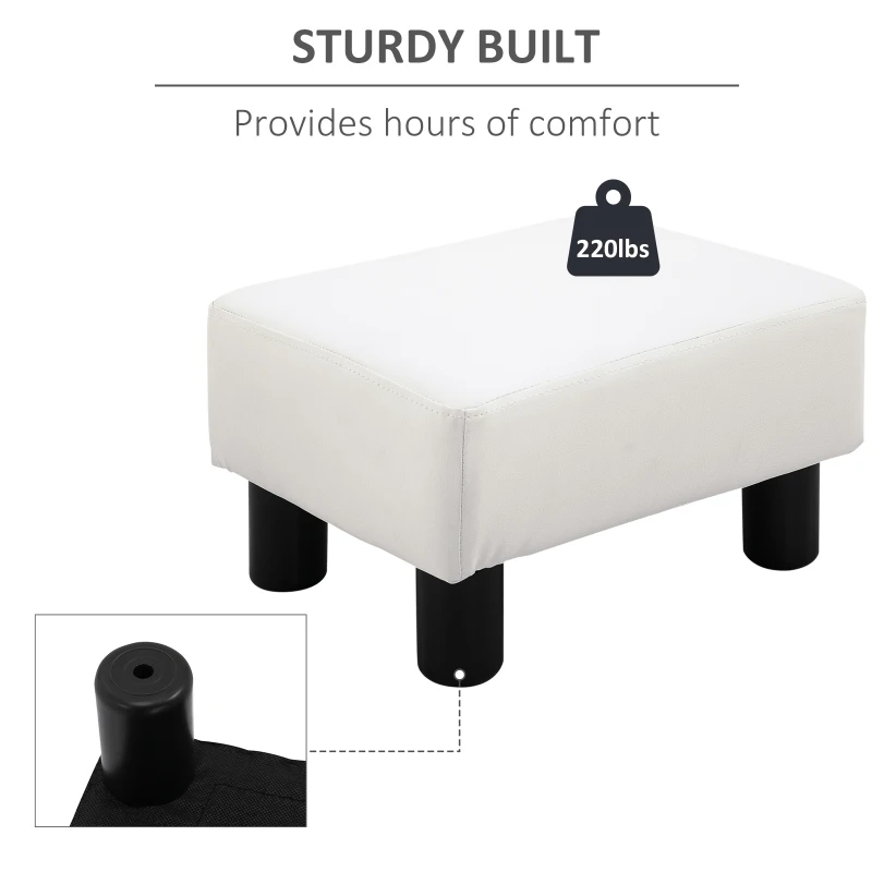 HOMCOM Ottoman Foot Rest, Faux Leather Upholstery, Small, Bright White