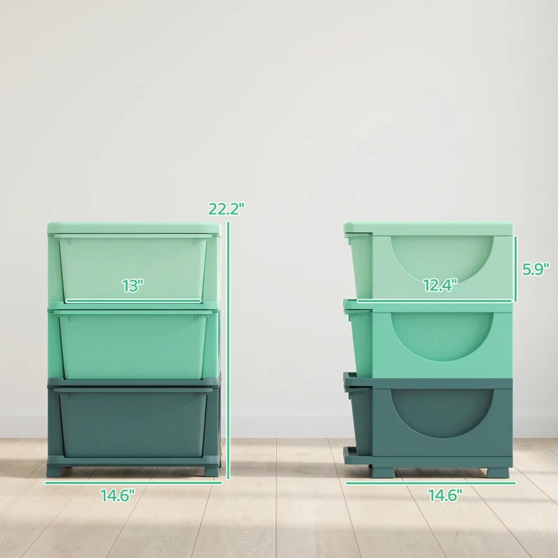 Qaba 3 Tier Kids Storage Unit, Toy Organizers and Storage with 3 Drawer for Bedroom Nursery Living Room for Boys Girls Green