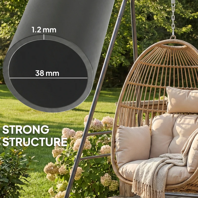 Outsunny Hammock Chair Stand  Indoor and Outdoor Use with Anti-Slip Foot Pads, 2 Carabiners, Gray