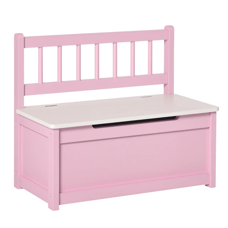 Qaba 2-in-1 Kids Toy Box Storage Organizer Chest Cabinet Chunk Cube with Safety Pneumatic Rod, Pink