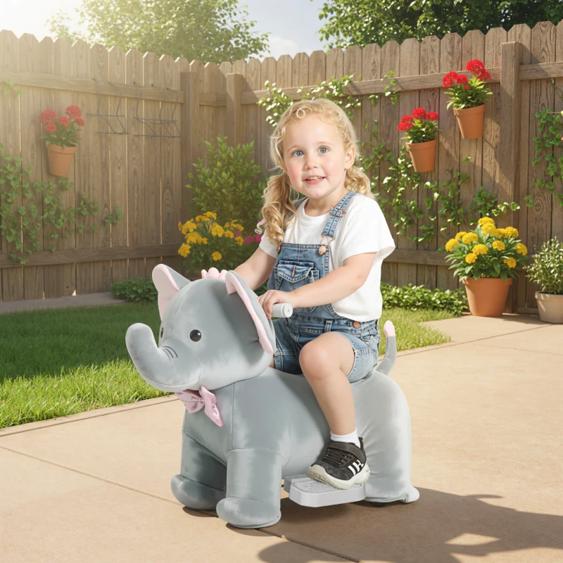 Qaba 6V Ride on Horse with Music, Forward, Soft Touch, Foot Pedal, for Boys Girls 1.5-5 Years Old