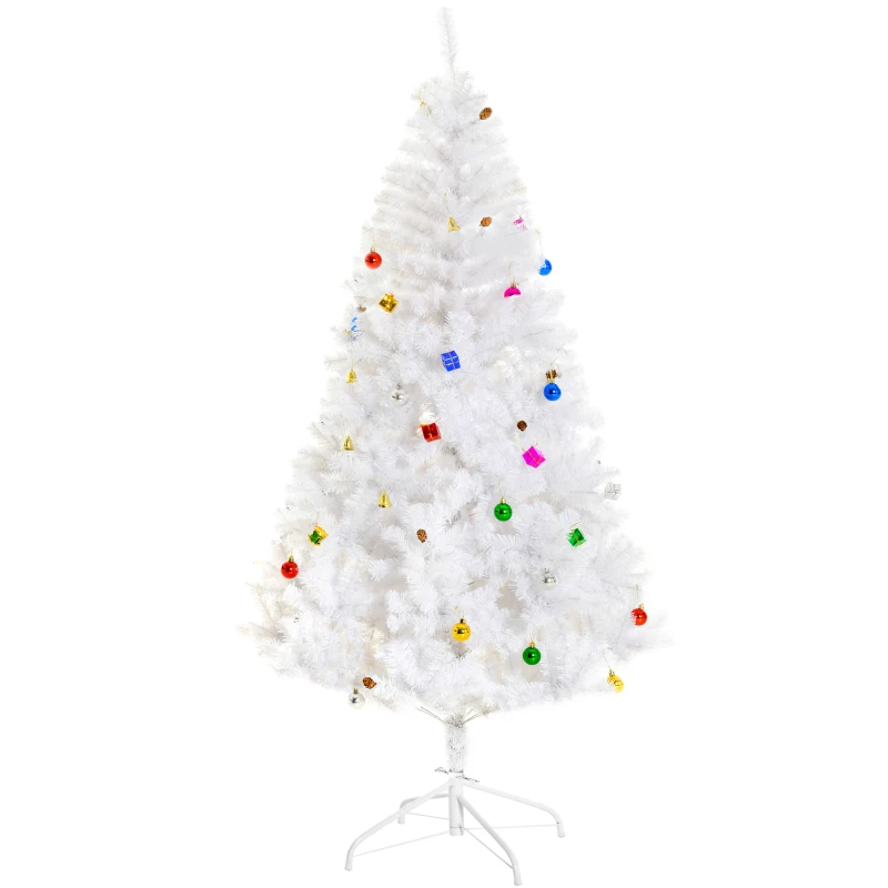 HOMCOM 5.9ft Artificial Christmas Tree Xmas Holidays Décor with Ornament White