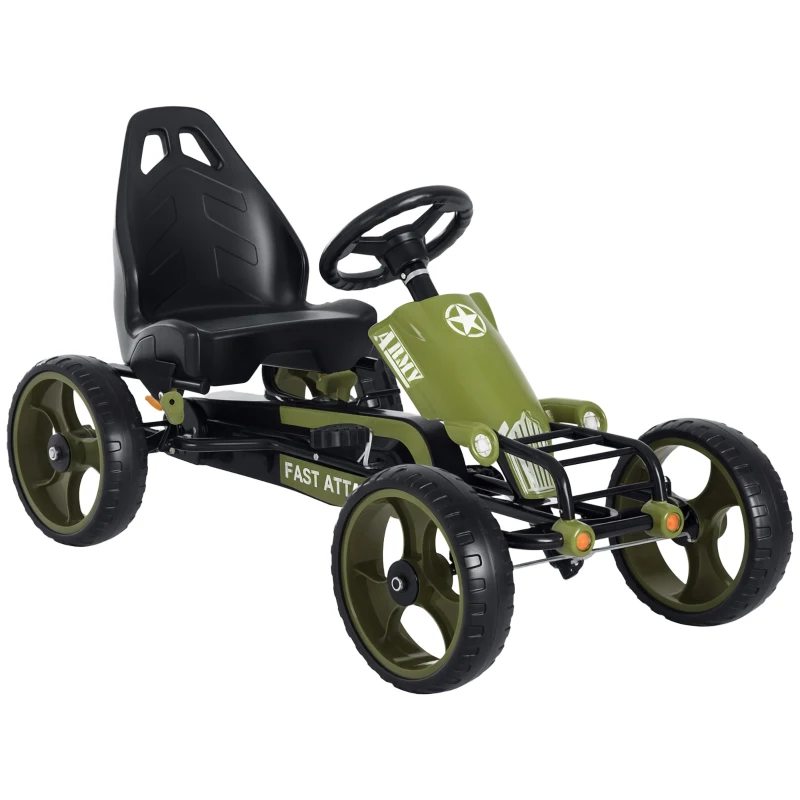 Aosom Pedal Go Kart with Adjustable Seat, EVA Tyres, Safety Handbrake, for Ages 3-6 Years Old, Green