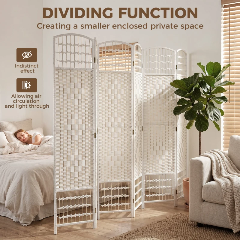 HOMCOM 6 Panel Folding Room Divider, Portable Privacy Screen, Wave Fiber Room Partition for Home Office, White