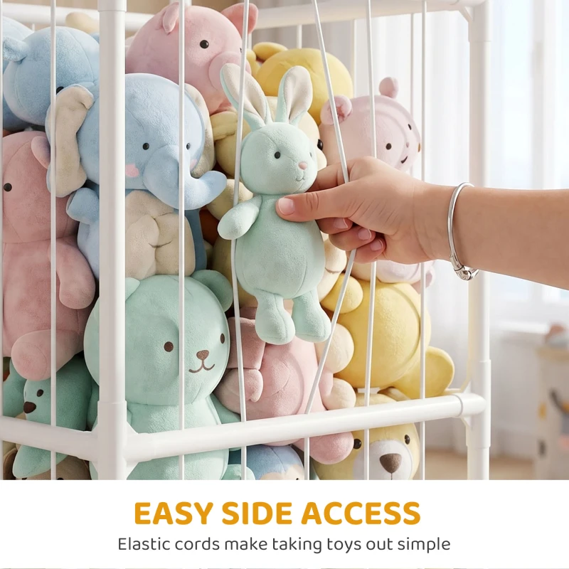 Qaba Stuffed Animal Storage Organizer, Teddy Toy Storage Organizer with Waterproof Bottom for Playroom, Nursery, 47x47x132cm
