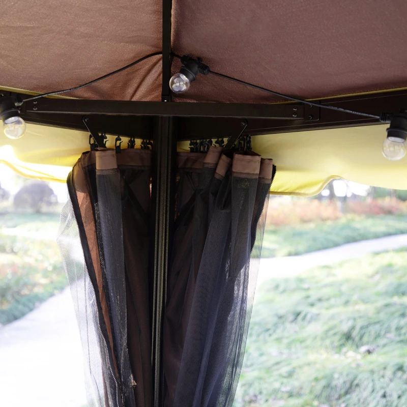 Outsunny 10' x 13' Patio Gazebo, Aluminum Frame Double Roof Outdoor Gazebo Canopy Shelter with Netting & Curtains, Coffee