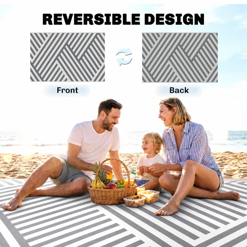 Outsunny Reversible Outdoor RV Rug, Patio Floor Mat, 6'x9' Plastic Straw Rug for Backyard, Deck, Beach, Camping, Grey and Cream
