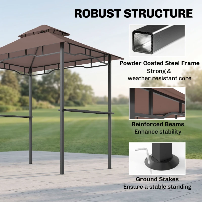 Outsunny 8' x 5' Grill Gazebo with Double Roof, Outdoor BBQ Canopy Gazebo with 2 Side Shelves for Patio Yard Garden Coffee