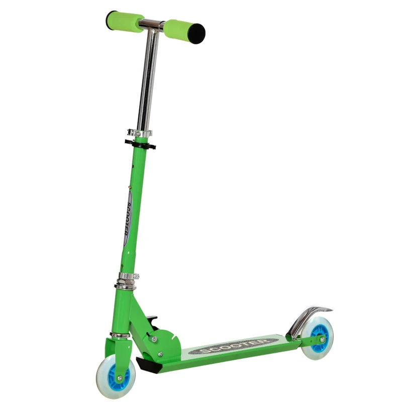 Qaba Snow Scooter, 2 in 1 Design Adjustable Height Scooter Snow Sled for Kids Aged Over 7 Years Old, Foldable Kids Sled Ski Scooter with Wheels Blades, Green