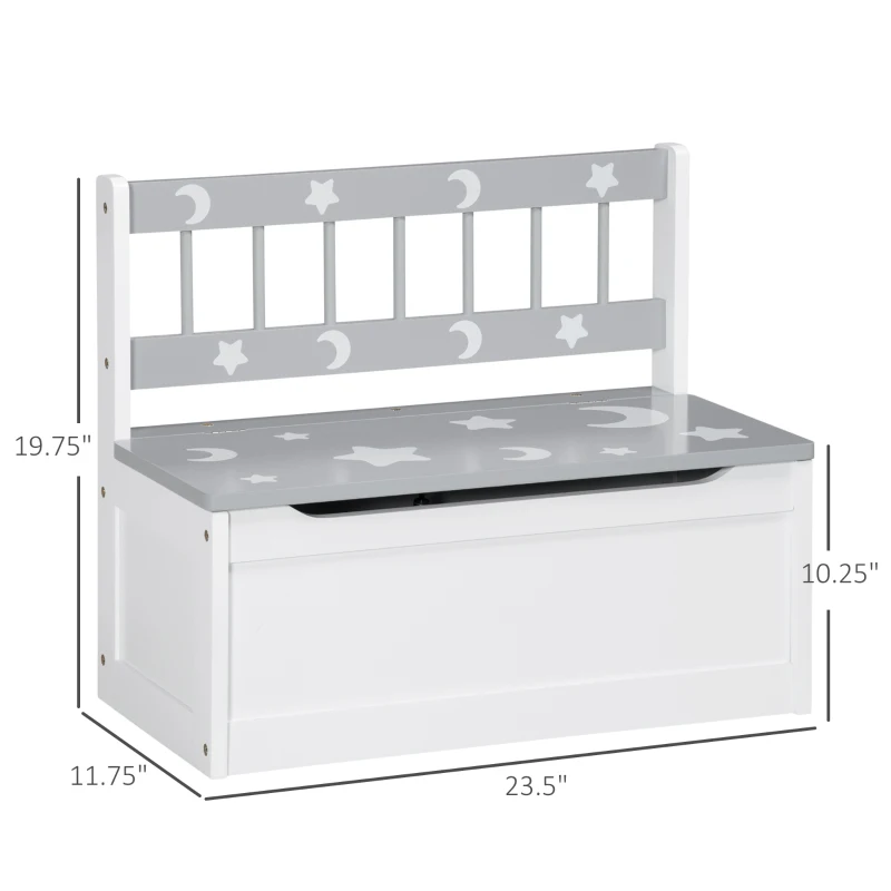 Qaba Toddler Toy Box Storage Bench with Large 27 Liter Interior, Kids Storage Bench Seat with Storage for Toddler Playroom Furniture, Kids Bedroom Furniture, Toy Organizer and Storage Bin, Gray