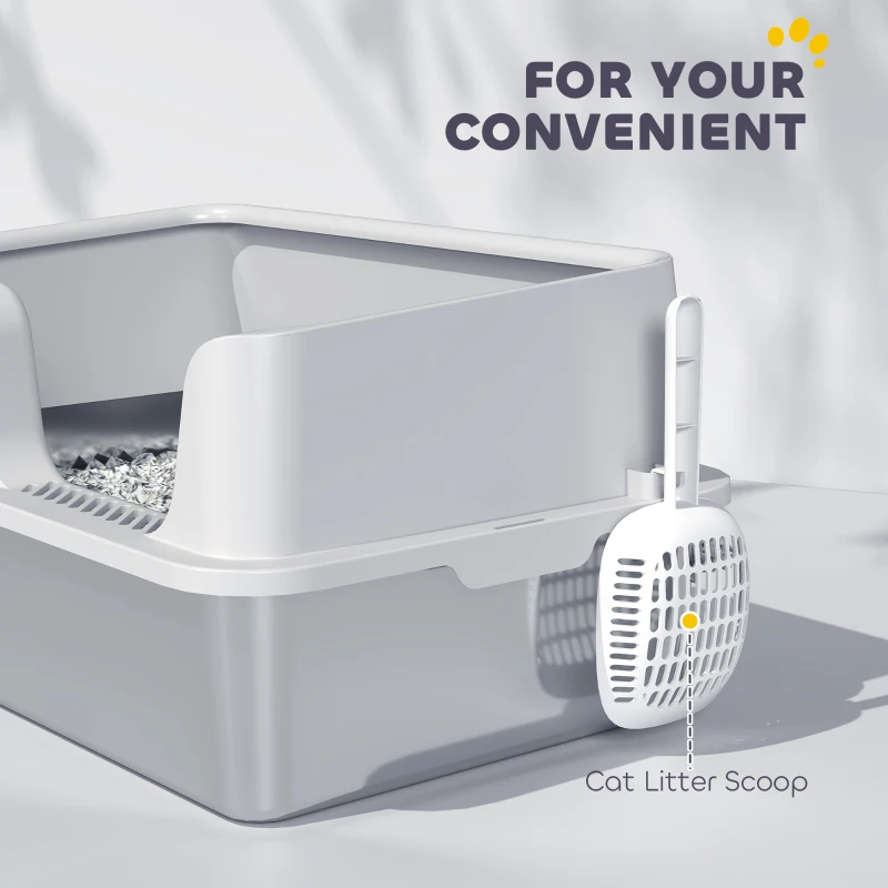 PawHut Stainless Steel Litter Box with High Side, Scoop, Easy Cleaning & Anti-Urine Leakage, for Big Cats, Light Gray