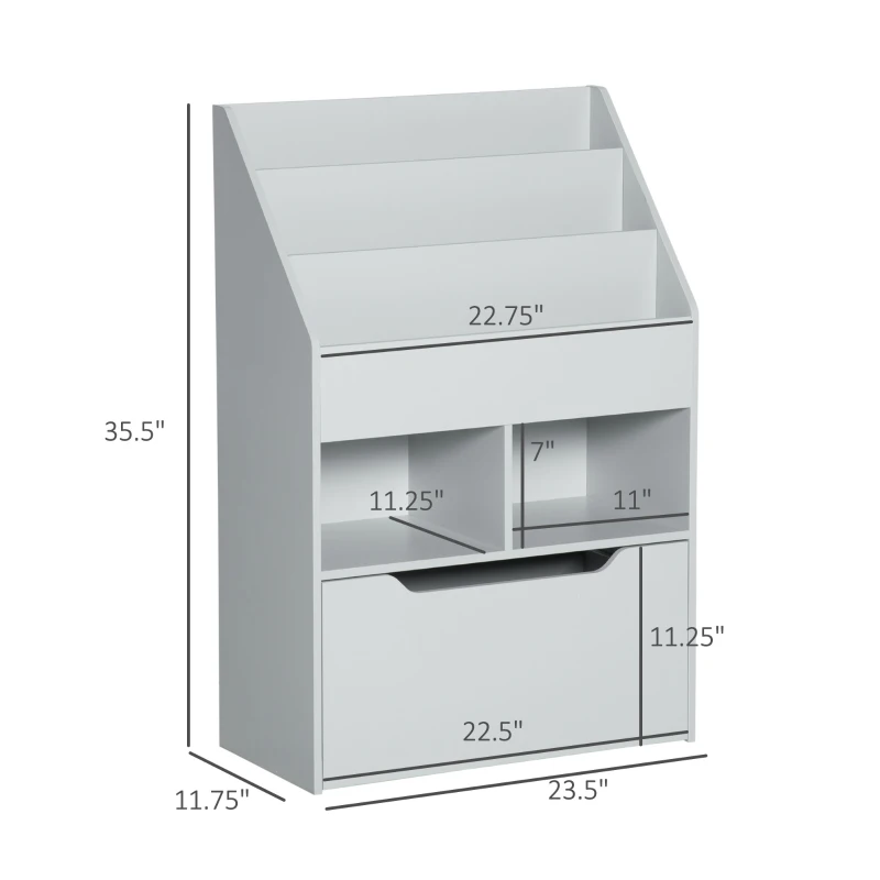 HOMCOM Kids Bookcase Multi-Shelf Book Rack with Mobile Drawer for Books, Toy , Gray