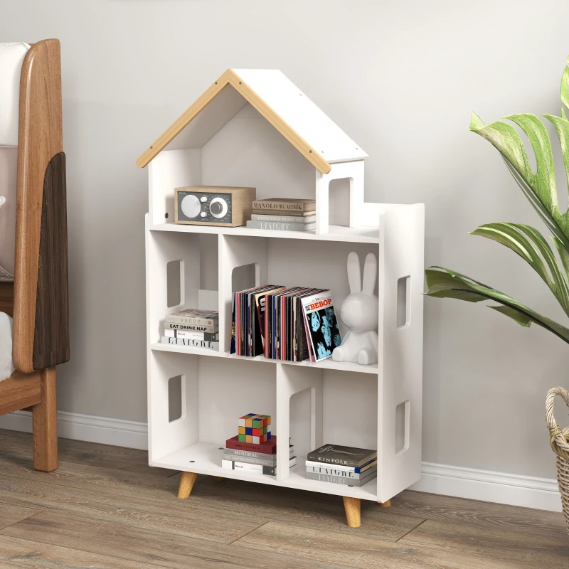 Qaba Toy Storage Organizer Cabinet, 3-Tier Kids Bookshelf for Playroom, Kids Room, Nursery, Kindergarten, White
