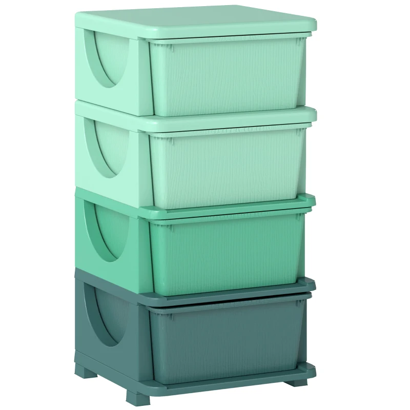 Qaba 4 Tier Kids Storage Unit, Toy Organizers and Storage with 4 Drawer for Bedroom Nursery Living Room for Boys Girls Green