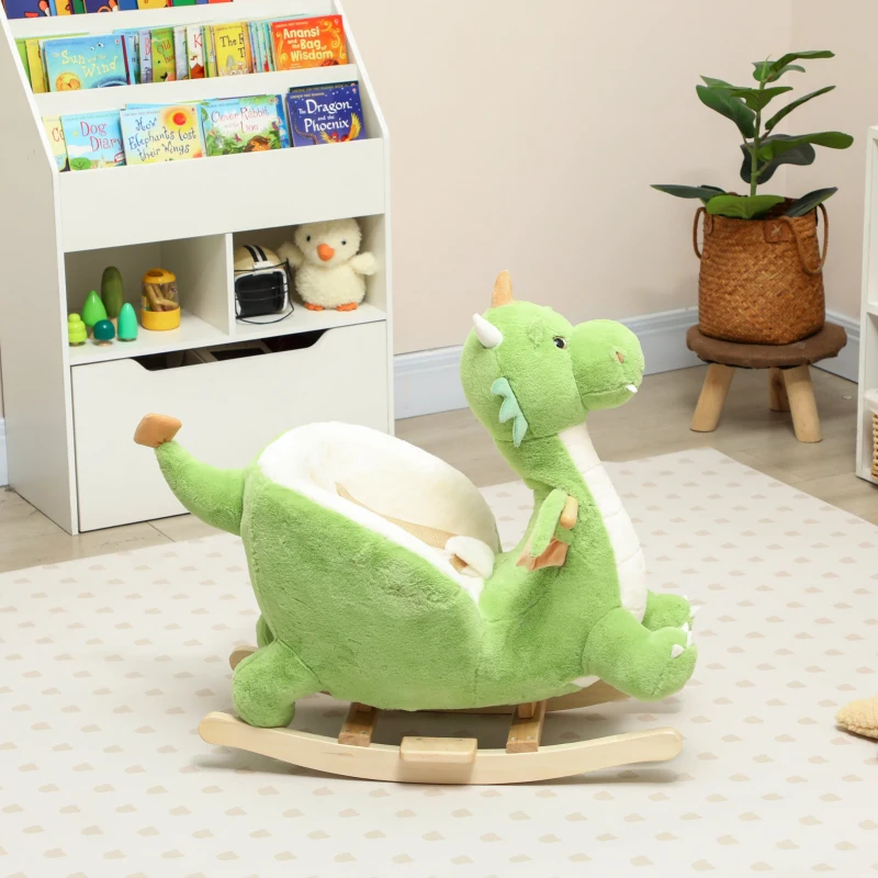 Qaba Baby Rocking Horse, Kids Ride On Dragon Toy with Realistic Dragon Roar and Safety Belt for Kids 18–36 Months, Green