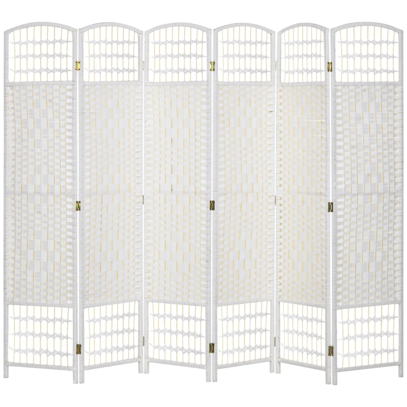 HOMCOM 6 Panel Folding Room Divider, Portable Privacy Screen, Wave Fiber Room Partition for Home Office, White