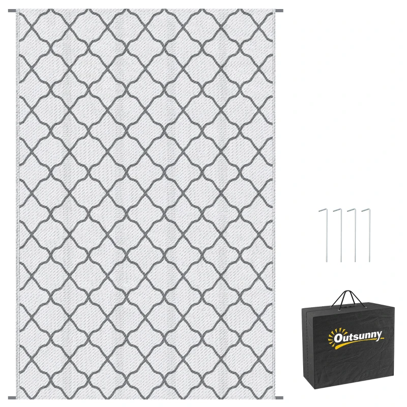 Outsunny Waterproof  Outdoor Rug, 6' x 9' RV Rug Reversible Mat for Backyard, Deck, Picnic, Beach, Camping, Grey & White Net