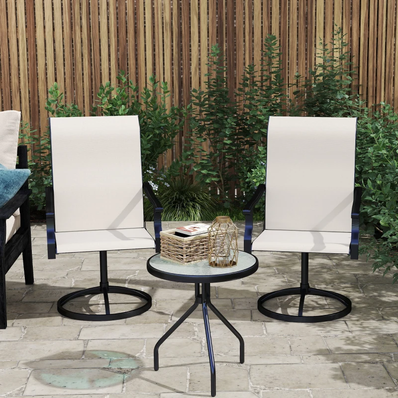 Outsunny Patio Swivel Chairs Set of 2, High Back Patio Dining Chairs with All-Weather Mesh for Backyard, Lawn, Garden, Cream