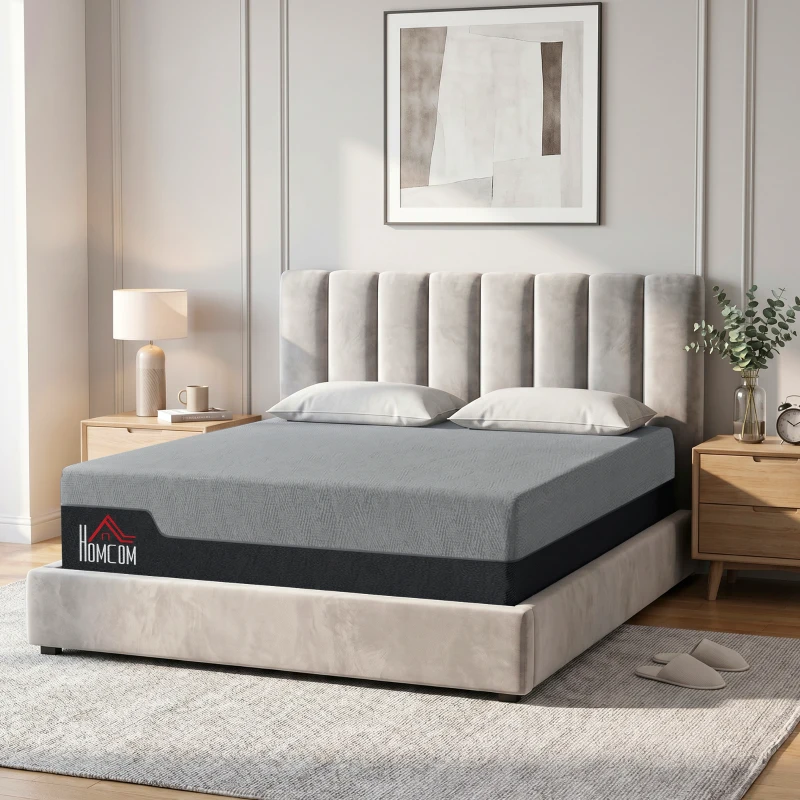 HOMCOM Queen Mattress, 14 Inch Memory Foam Mattress for Pressure Relief, Graphene Gel Cooling Copper Bed in a Box, Made in USA