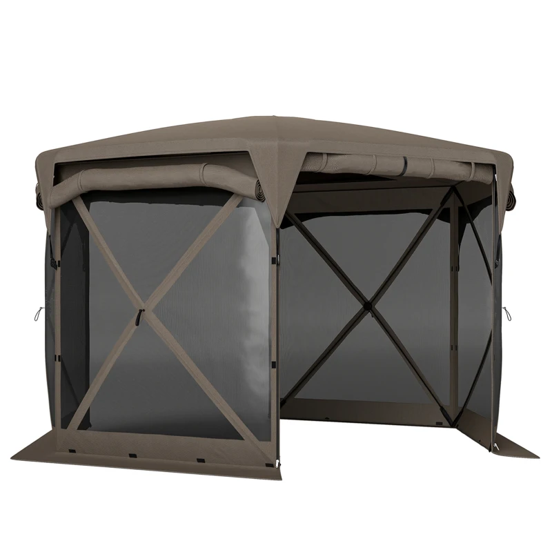 Outsunny 11 x 11ft Pop Up Gazebo Screen Tent with Removable Roof Cover, Roll-up Wind Panels for Camping, Backyard, Brown
