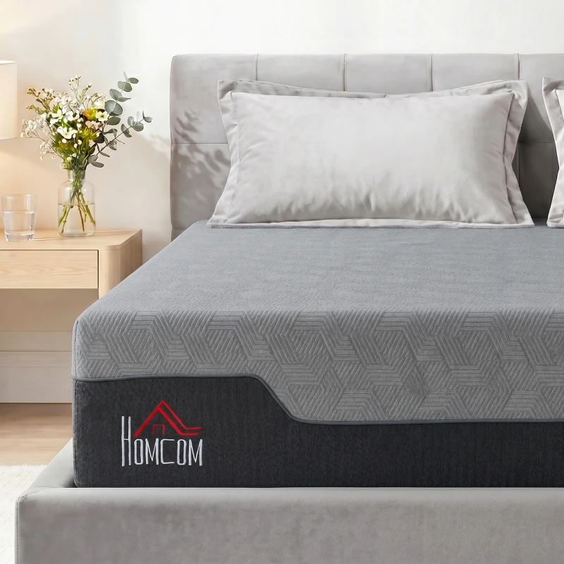 HOMCOM Queen Mattress, 14 Inch Memory Foam Mattress for Pressure Relief, Graphene Gel Cooling Copper Bed in a Box, Made in USA