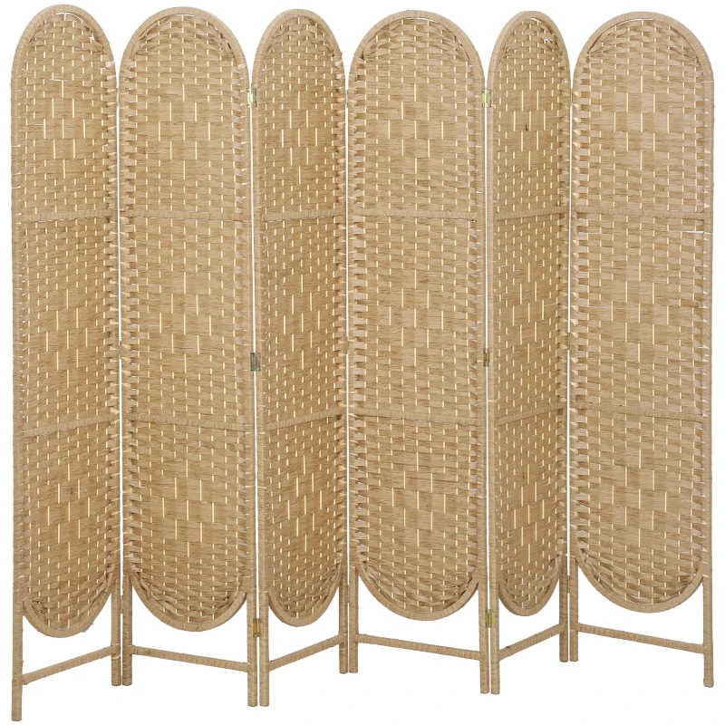 HOMCOM Bohemian Privacy Screen, Folding Room Divider with 6 Panels and Arched Top for Bedroom Living Room Office, Natural Wood