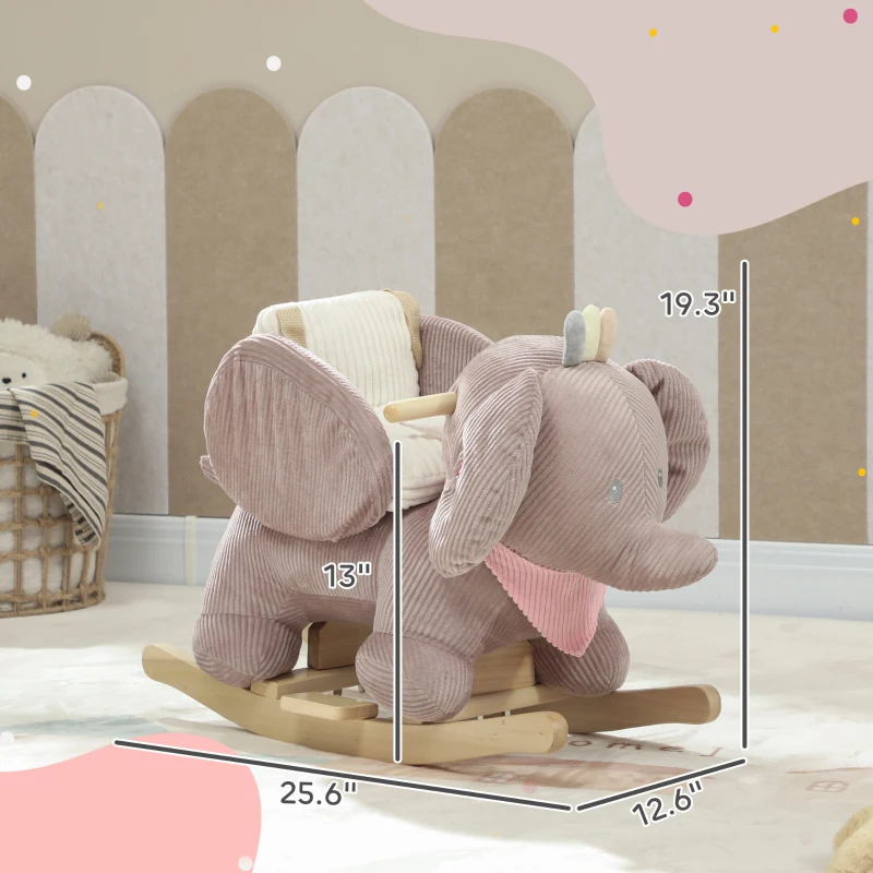 Qaba Baby Rocking Horse with Seat, Kids Ride On Toy with Realistic Elephant Sound and Safety Belt for 18 to 36 Months, Pink