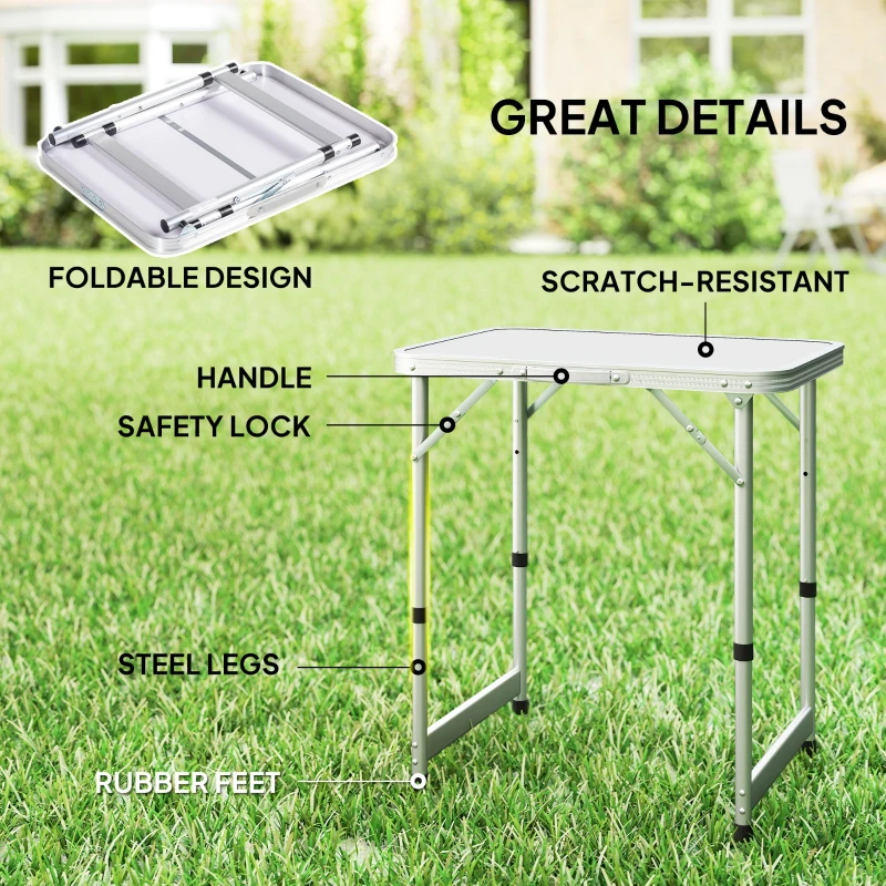 Outsunny Folding Adjustable Patio Picnic Table Portable Camping Dining Lunch Table Aluminum Frame Silver
