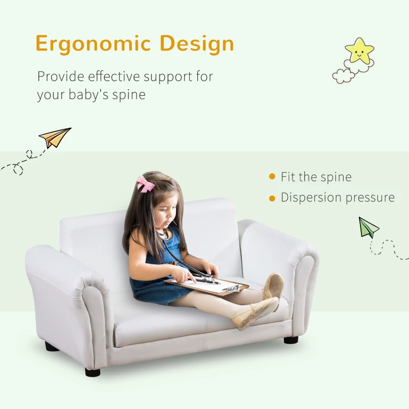 Qaba Kids Sofa Set with Footstool for Toddlers and Babies, White