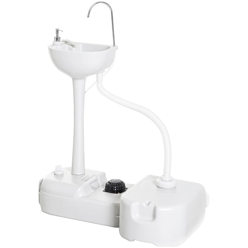 kleankin Portable Camping Sink, HDPE Handwashing Station Basin with 4.5 Gal Tank, 6.3 Gal Recovery Tank, Wheels & Soap Dispenser