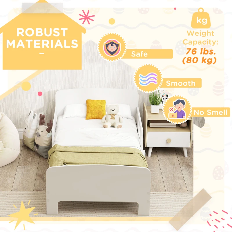 Qaba Toddler Bed Frame with Safety Side Rails for Girls and Boys, Bedroom Furniture, White