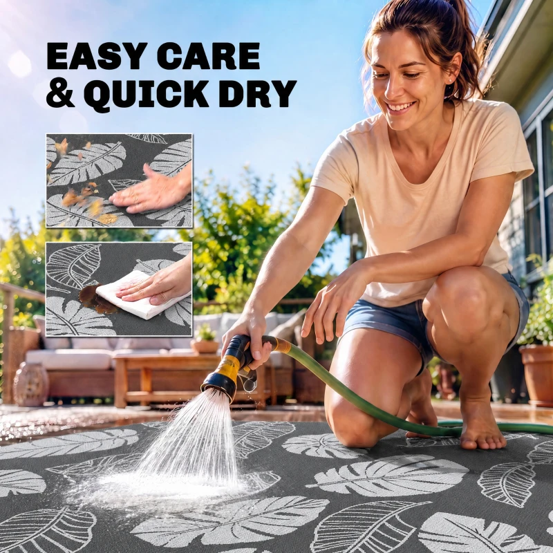 Outsunny Reversible Outdoor RV Rug, Patio Floor Mat, 6' x 9' Plastic Rug for Backyard, Deck, Beach, Camping, Grey and White