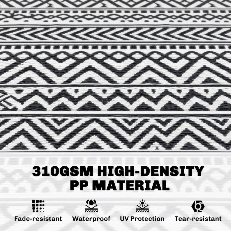 Outsunny Reversible Outdoor Rug Carpet RV Camping Rugs with Carry Bag, 8' x 10', Gray & Cream White Boho